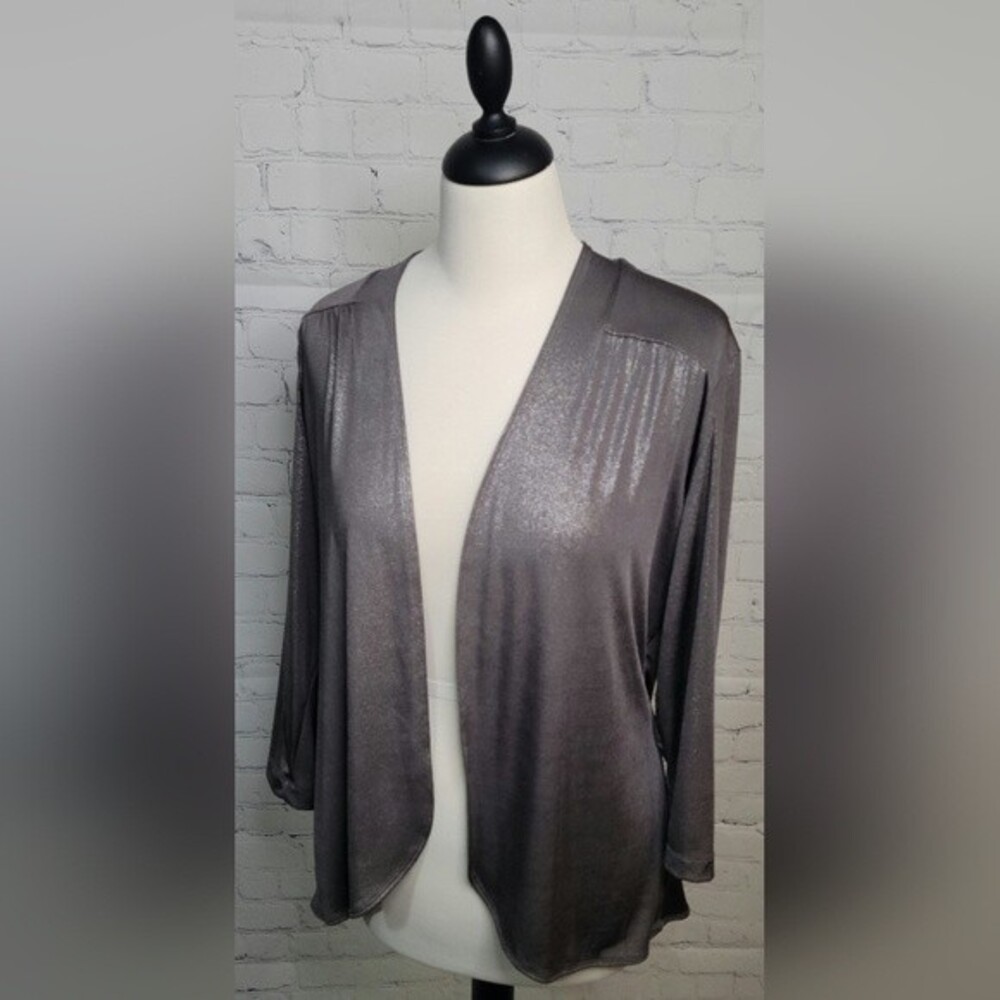 Chico's Travelers Liquid Shimmer Open Front Cardigan Jacket Slinky Lightweight